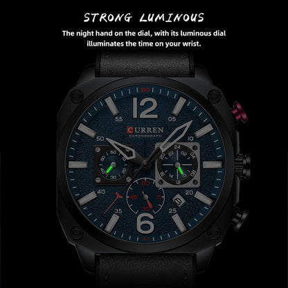 New Men Watch Fashion Waterproof Multi-function Chronograph Clock Leather Six Needle Calendar luminous Quartz Watches
