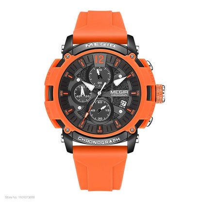 Sport Watches for Men Fashion Waterproof Luminous Chronograph Quartz Wristwatch with Auto Date Silicone Strap Orange