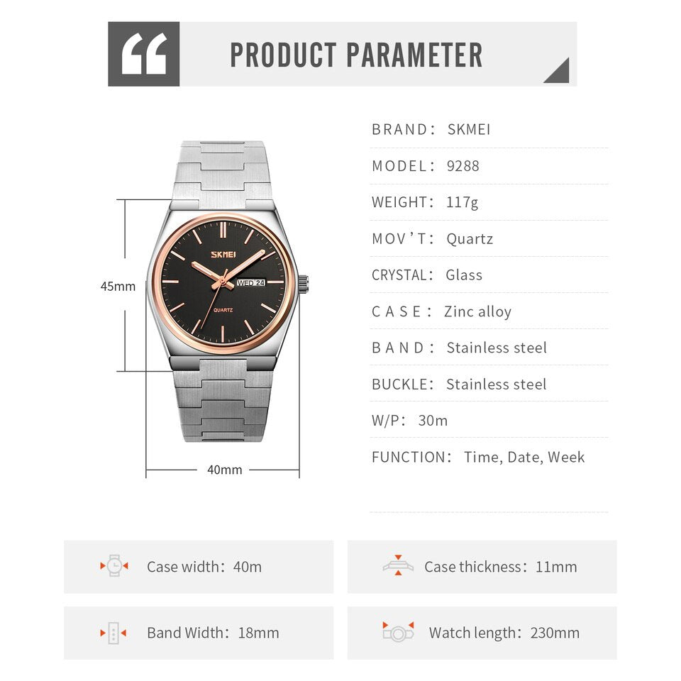 New Casual Quartz Clock Male Full Steel Time Week Date Sports Watch Mens Waterproof Business Wristwatches Man reloj hombre