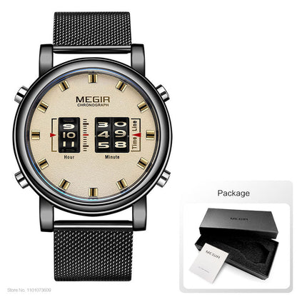New Luxury Watches Men Military Sport Roller Pointer Quartz Watch Man Fashion Stainless Steel Mesh Strap Wristwatch