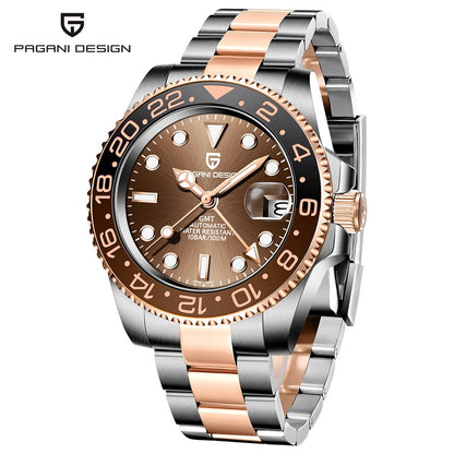 New Luxury Men Mechanical Wristwatch PAGANI DESIGN Stainless Steel GMT Watch Top Brand Sapphire Glass Men Watches