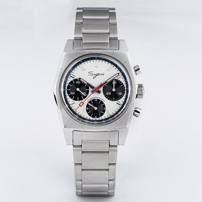Sugess New 37mm Chronograph Watch of Men Seagull ST1902 Swanneck Movement Waterproof Mechanical Wristwatches Dome Sapphire