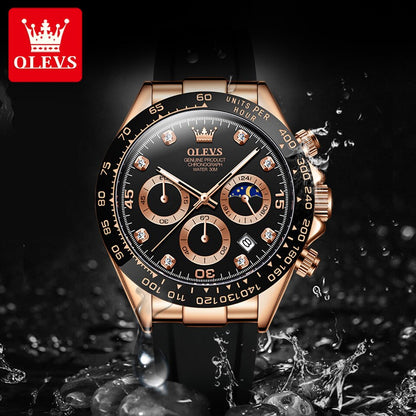 OLEVS New Luxury Men Watches Quartz Watch Silicone Sport Date Chronograph Waterproof Luminous Multifunction Men's Quartz Watch