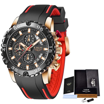 Relogio Masculino LIGE  Luminous Men Watch Sport Army Men Watches Waterproof Quartz Clock Man Chronograph  Military WristWatch Rose gold black