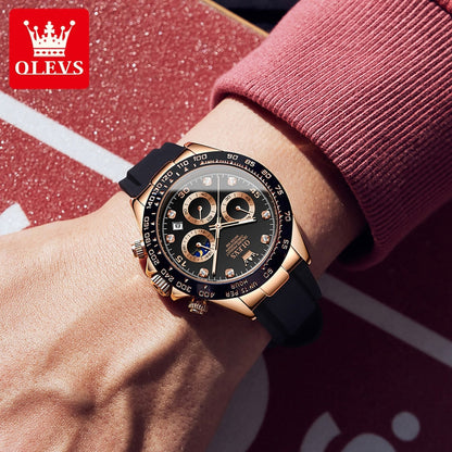 OLEVS New Luxury Men Watches Quartz Watch Silicone Sport Date Chronograph Waterproof Luminous Multifunction Men's Quartz Watch