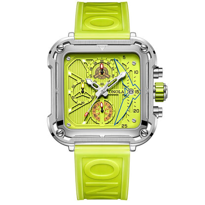 Men Unique Square Design Luxury Quartz Sports Tape Watches Men Waterproof ON6831 silver green