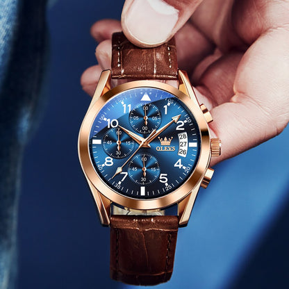 OLEVS 2878 Quartz Men Watch Classic Waterproof Luminous Wristwatch Leather Strap Date Display Luxury Top Brand Watch for Men