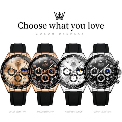 OLEVS New Luxury Men Watches Quartz Watch Silicone Sport Date Chronograph Waterproof Luminous Multifunction Men's Quartz Watch