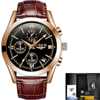 Men Watches Top Brand Luxury Military Quartz Watch Premium Leather Waterproof Sport Chronograph Watch for Men