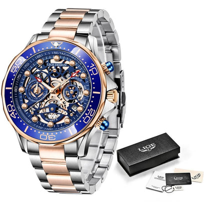 Gold Mens Watche Top Brand Luxury Stainless Steel Quartz Watch For Men Waterproof Sport Clock Male Chronograph