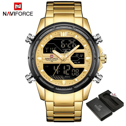 New Watches for Men Luxury Brand Digital Chronograph Sport Quartz Wristwatch Waterproof Military Steel Band Luminous Clock