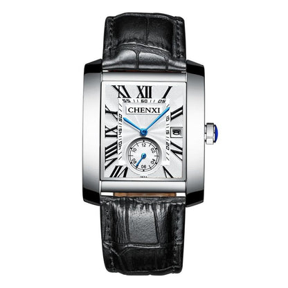 Top Luxury Brand Square Mens Wrist Watches Unique Design Rose Gold Calendar Stop Watch Genuine Leather Quartz Business Male Clock