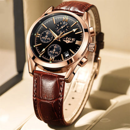 Men Watches Top Brand Luxury Military Quartz Watch Premium Leather Waterproof Sport Chronograph Watch for Men