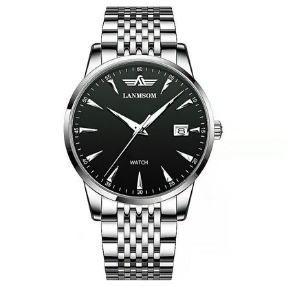 Casual Sport Chronograph Men Watches Stainless Steel Band Wristwatch Big Dial Quartz Clock with Luminous Pointers silver black