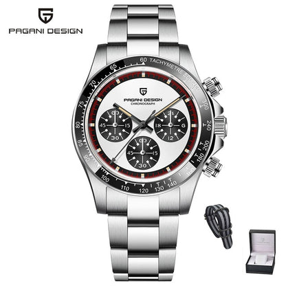 PAGANI DESIGN New Classic Men Quartz Watch Ceramic Bezel  Stainless Steel Waterproof Clock Luxury Sapphire Glass Chronograph white-1, Czech Republic