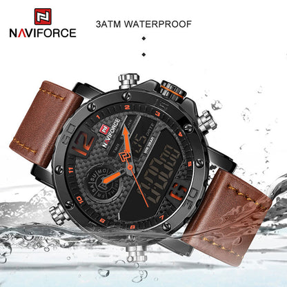 Men Watches To Luxury Brand Men Leather Sports Watches NAVIFORCE Men Quartz LED Digital Clock Waterproof Military Wrist Watch