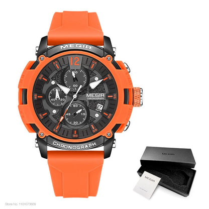 Sport Watches for Men Fashion Waterproof Luminous Chronograph Quartz Wristwatch with Auto Date Silicone Strap