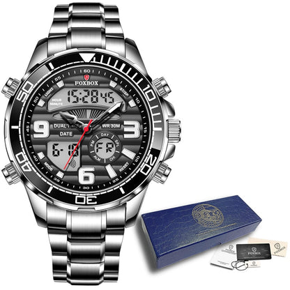 New Men Military Watch Top Luxury Brand Big Dial Sport Watches Mens Chronograph Quartz Wristwatch Date Male Clock Reloj Hombre SILVER BLACK