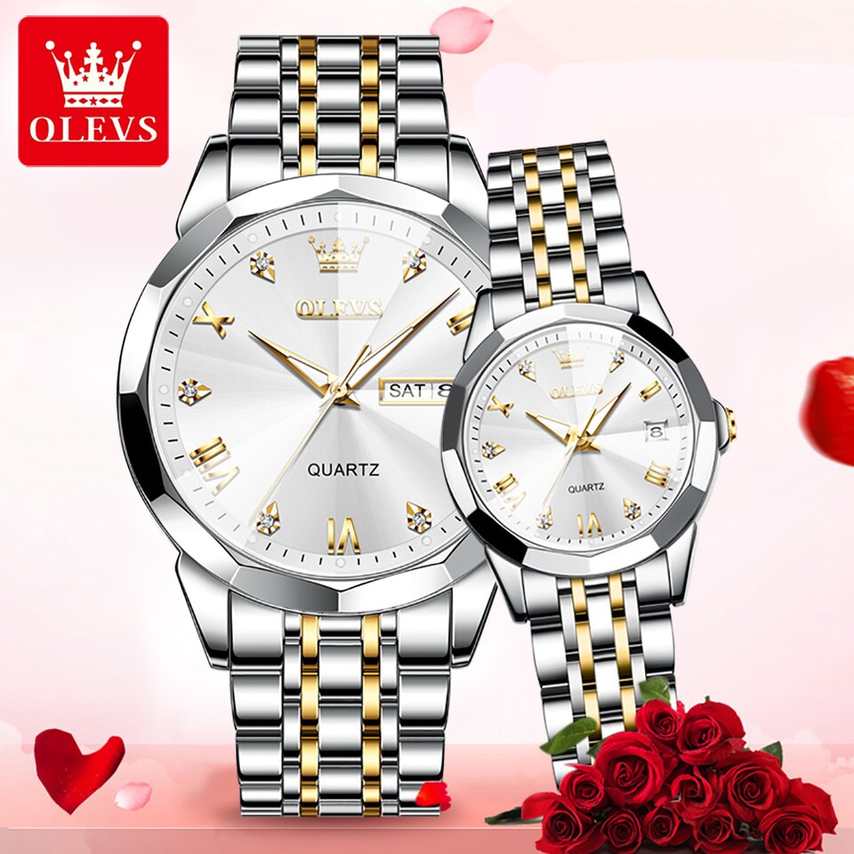 OLEVS 9931 New Business Quartz Watch for Men Dual Calendar Luxury Diamond Dial Waterproof Stainless Steel Strap Men Wristwatch