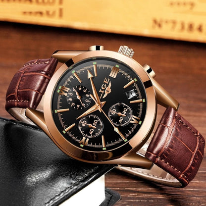 Men Watches Top Brand Luxury Military Quartz Watch Premium Leather Waterproof Sport Chronograph Watch for Men