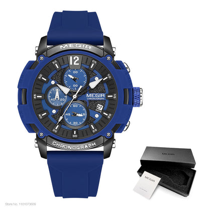 Sport Watches for Men Fashion Waterproof Luminous Chronograph Quartz Wristwatch with Auto Date Silicone Strap