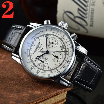 New Zeppelin Watch Fashion Three Eyes Running Second Multifunctional Chronograph Top Leather Business Quartz Watch