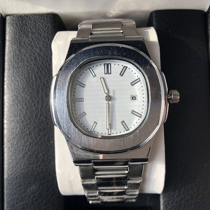 Men With Calendar Luminous Waterproof Steel Band Quartz Watch Nautilus Simple Sports Business Clock Relogio Masculino F