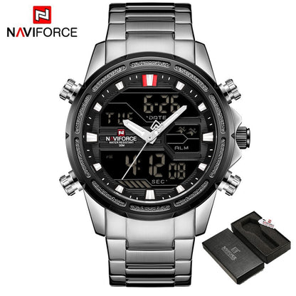 New Watches for Men Luxury Brand Digital Chronograph Sport Quartz Wristwatch Waterproof Military Steel Band Luminous Clock