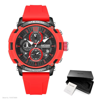 Sport Watches for Men Fashion Waterproof Luminous Chronograph Quartz Wristwatch with Auto Date Silicone Strap