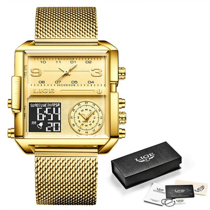 Men Quartz Digital Watch Creative Sport Watches Male Waterproof Wristwatch Montre Homme Clock Relogio Masculino Mesh Full Gold, China