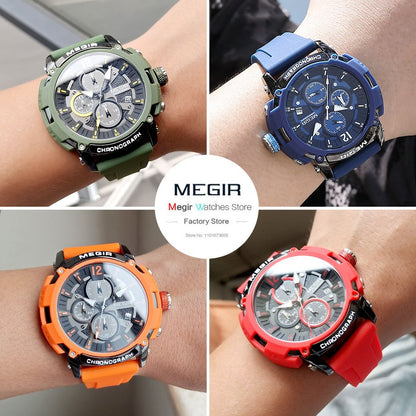 Sport Watches for Men Fashion Waterproof Luminous Chronograph Quartz Wristwatch with Auto Date Silicone Strap