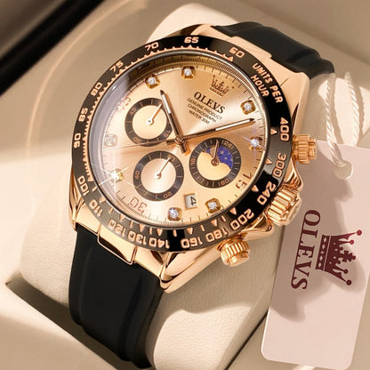 OLEVS New Luxury Men Watches Quartz Watch Silicone Sport Date Chronograph Waterproof Luminous Multifunction Men's Quartz Watch