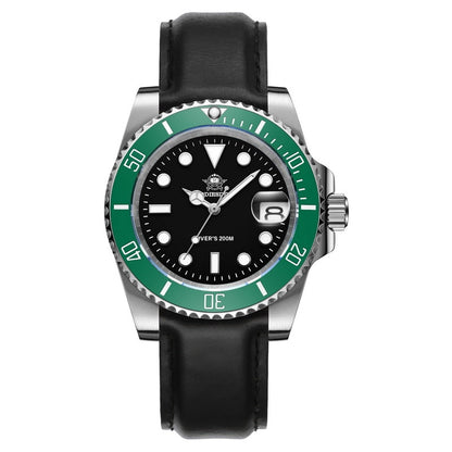 New Fashion Watch Stainless Steel Diver Watch 200M C3Super Luminous Sport Stainless Steel Watch leather Green black