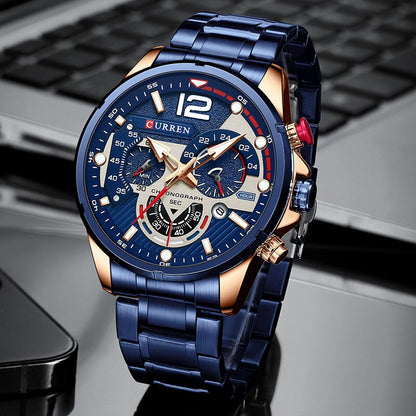 Watches Men CURREN Top Brand Luxury Casual Steel Quartz Men Watch Business Clock Male Sport Waterproof Date Chronograph