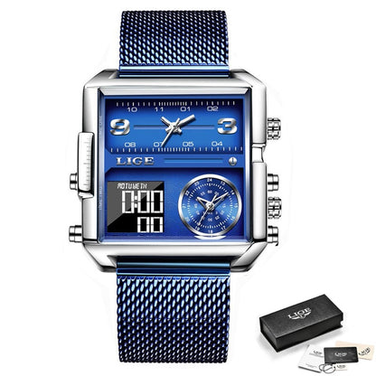 Original Men Sports Wrist Watch Gold Quartz Steel Waterproof Dual Display Clock Watche Relogio Masculino For Men