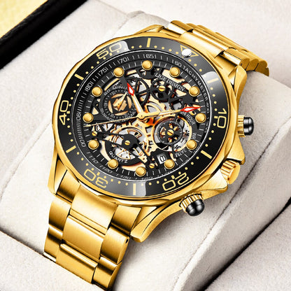 Gold Mens Watche Top Brand Luxury Stainless Steel Quartz Watch For Men Waterproof Sport Clock Male Chronograph