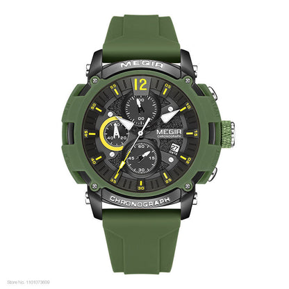 Sport Watches for Men Fashion Waterproof Luminous Chronograph Quartz Wristwatch with Auto Date Silicone Strap