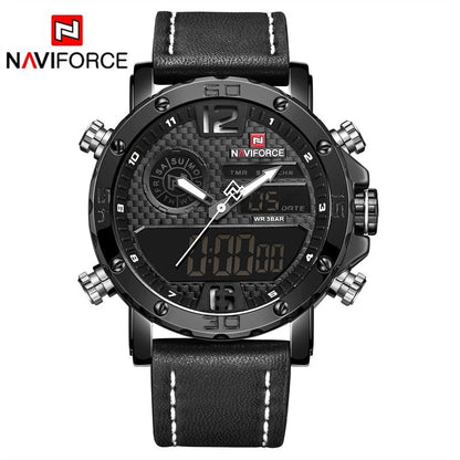 Men Watches To Luxury Brand Men Leather Sports Watches NAVIFORCE Men Quartz LED Digital Clock Waterproof Military Wrist Watch
