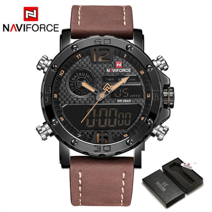 Men Watches To Luxury Brand Men Leather Sports Watches NAVIFORCE Men Quartz LED Digital Clock Waterproof Military Wrist Watch