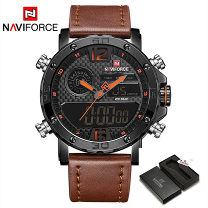 Men Watches To Luxury Brand Men Leather Sports Watches NAVIFORCE Men Quartz LED Digital Clock Waterproof Military Wrist Watch