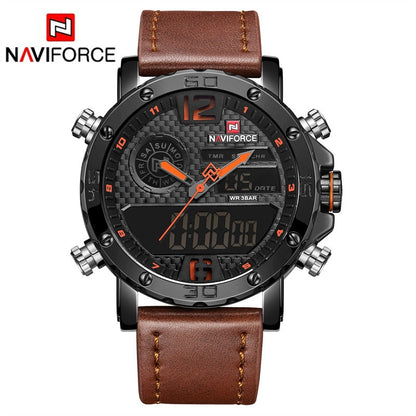 Men Watches To Luxury Brand Men Leather Sports Watches NAVIFORCE Men Quartz LED Digital Clock Waterproof Military Wrist Watch