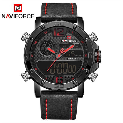 Men Watches To Luxury Brand Men Leather Sports Watches NAVIFORCE Men Quartz LED Digital Clock Waterproof Military Wrist Watch