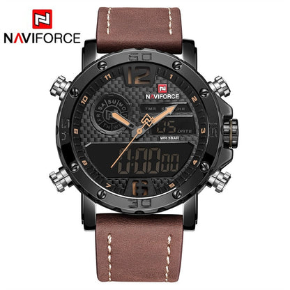 Men Watches To Luxury Brand Men Leather Sports Watches NAVIFORCE Men Quartz LED Digital Clock Waterproof Military Wrist Watch