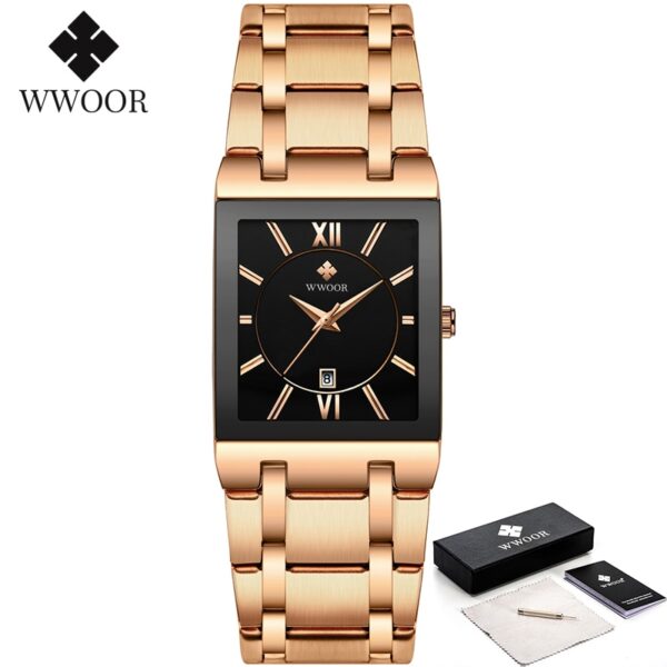 Relogio Masculino WWOOR Gold Watch Men Square Mens Watches Top Brand Luxury Golden Quartz Stainless Steel Waterproof Wrist Watch - Image 2