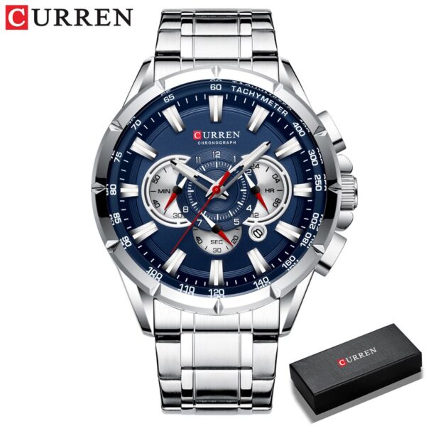 Men New CURREN Casual Sport Chronograph Men Watch Stainless Steel Band Wristwatch Big Dial Quartz Clock with Luminous Pointers - Image 3