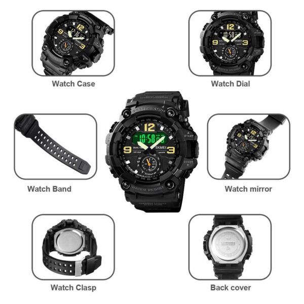 Vintage Men Military Watch 50m Waterproof Wristwatch SKMEI Top Brand Casual Sport Style Digital Clock PU Band Watch Men Original - Image 6