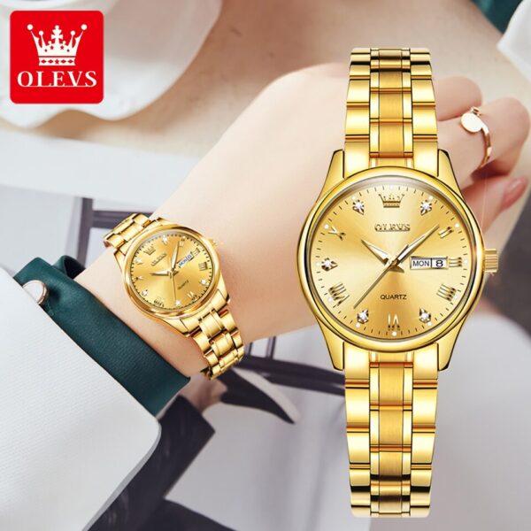 Watches Luxury Brands Fashion Rhinestone Stainless Steel Dual Calendar Quartz Ladies Wristwatches 5563 Reloj Mujer - Image 3