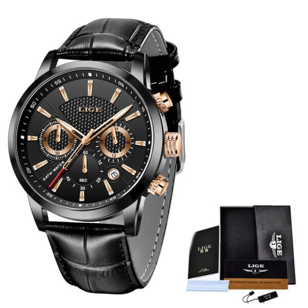 New Mens Watches LIGE Top Brand Leather Chronograph Waterproof Sport Automatic Date Quartz Watch For Men Relogio Masculino - Image 14