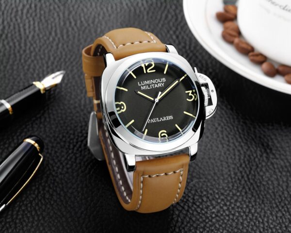 New Men Self Wind Mechanical Watch Automatic Genuine Brown Leather Strap Yellow Green Luminous 44mm Luxury Rose Gold Military Men Watch - Image 6