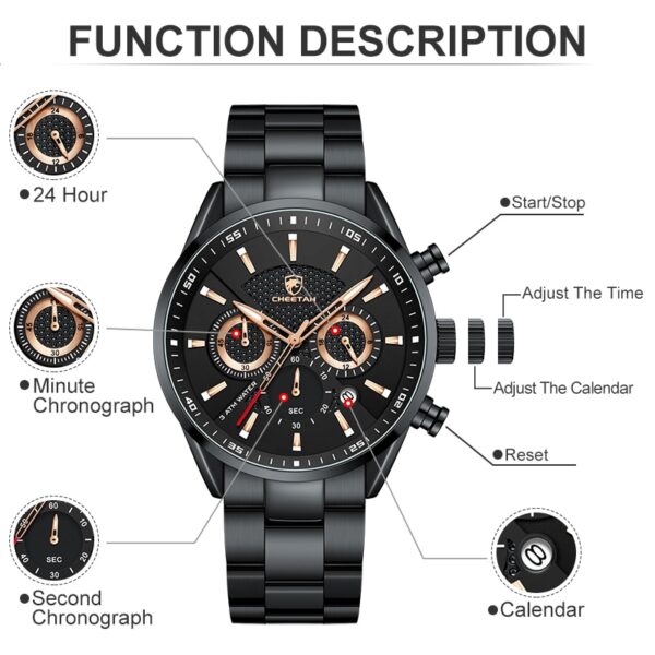 New Watch Top Brand Casual Sport Chronograph Men Watches Stainless Steel Wristwatch Big Dial Waterproof Quartz Clock - Image 3